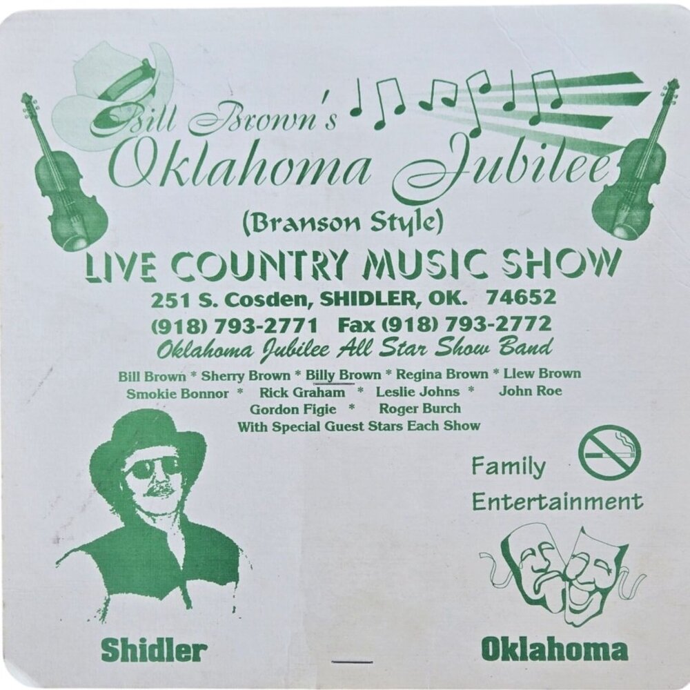 Bill Browns Oklahoma Jubilee Hand Fan Country Music Show Promo Shidler OK Vtg